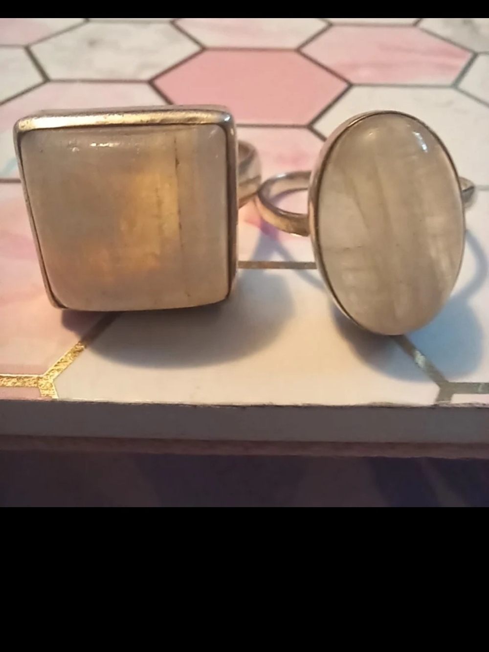 Moonstone Silver Double Ring Set - Iridescent White Stones